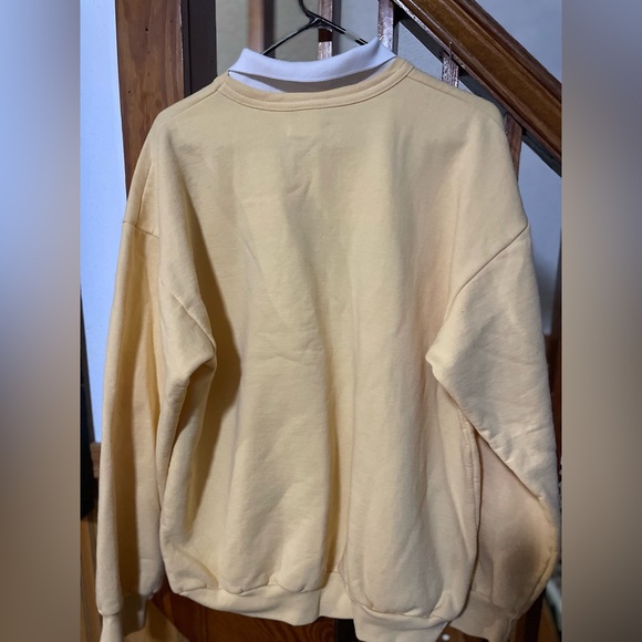 Vintage Floral Embroidered Yellow Sweatshirt with Collar Women’s XL pretty - Picture 3 of 7